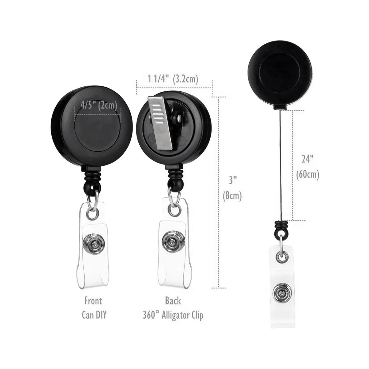 2 Pack - Retractable ID Name Badge Holder Reels with Swivel Alligator Clip (Black)