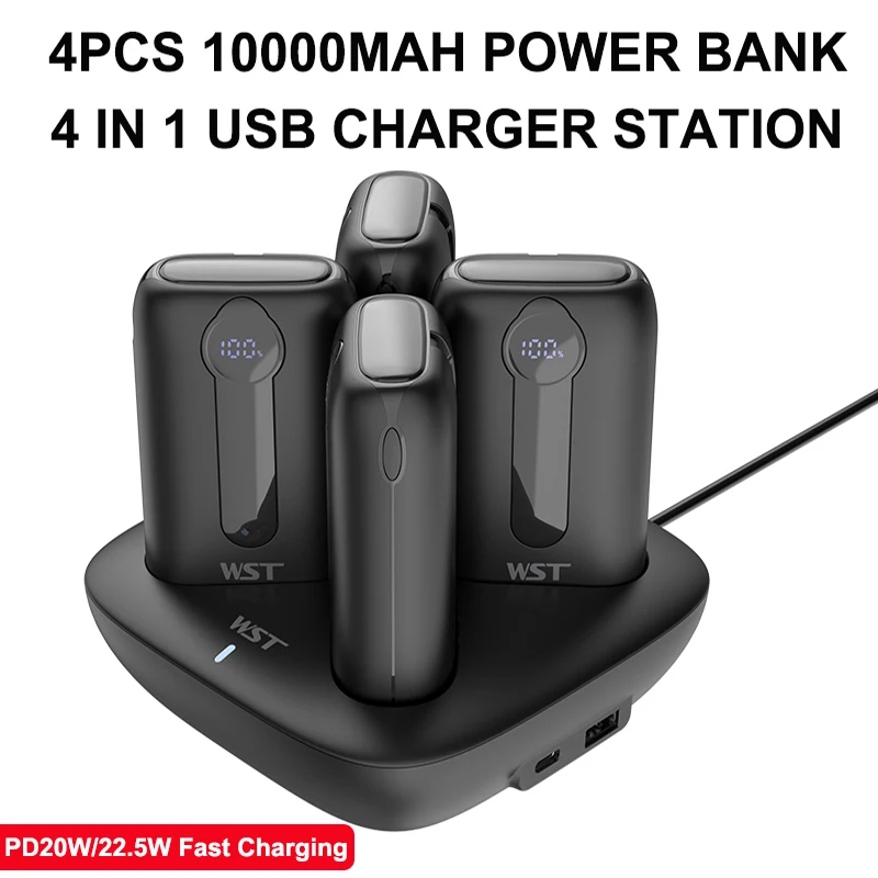 4pcs Portable Mini Power Bank 10000mAh 22.5W PD QC3.0 Fast Charger Powerbank with USB Charging Station for iPhone Xiaomi Samsung