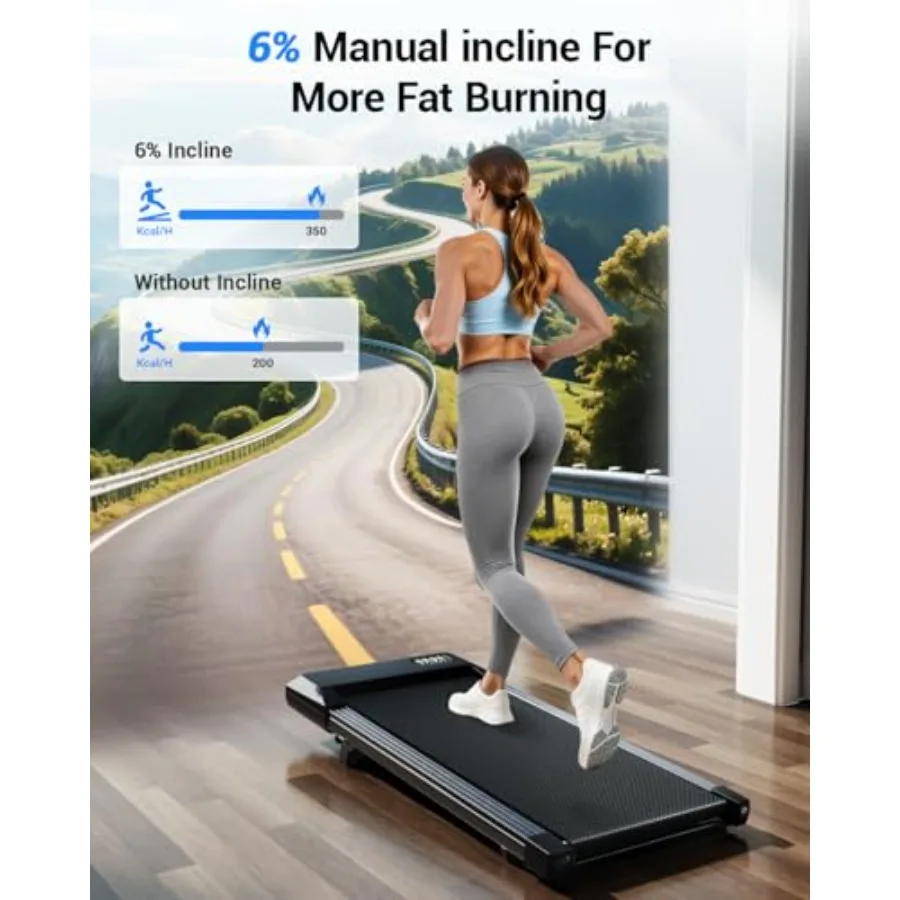 Under Desk Walking Pad for Home Office Use Steel Frame with Black Finish 6 Incline Support and Quiet 2.5HP Motor Operation