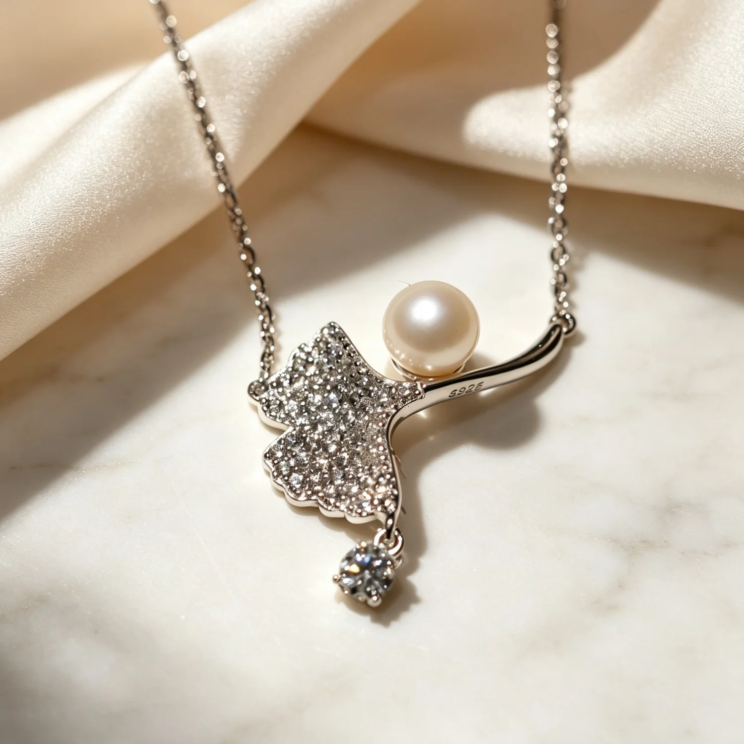 Dainty Leaf Shaped Sterling Silver Necklace, Bridal Wedding Jewelry