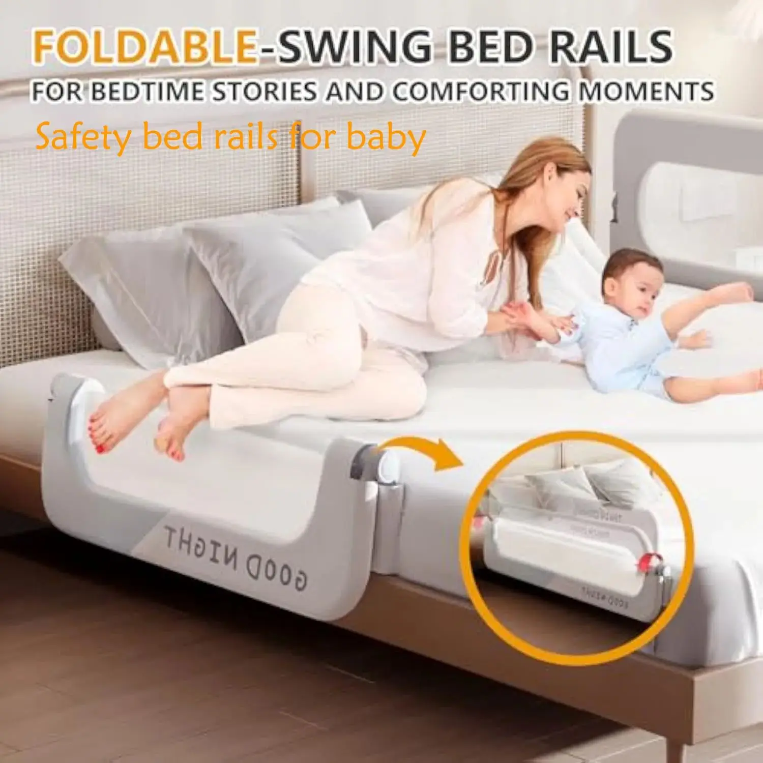 200cm Indoor Foldable Baby Bed Guardrail Bedroom Railings Child Sleeping Protective Barrier Rail Anti-Fall Safety Infant Fence