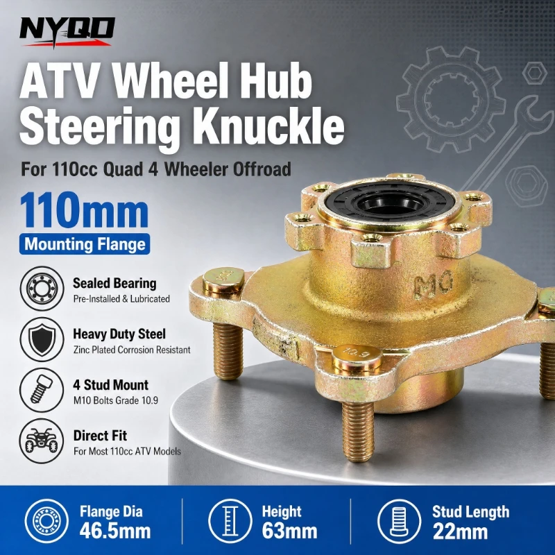 110mm Quad ATV Wheel Hub Fixed Flange Base Steering Knuckle Rotating Body Bracket 4 Wheeler Offroad ATV Accessories
