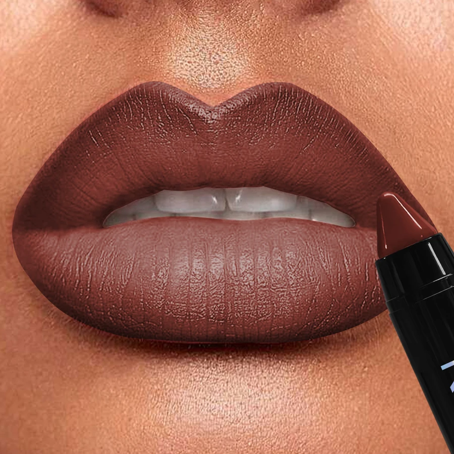 15 色ヌードベレットマット口紅ペンシル防水長期的な赤茶色ピンクリップライナーペンノンスティックカップメイクアップリップティント Pe