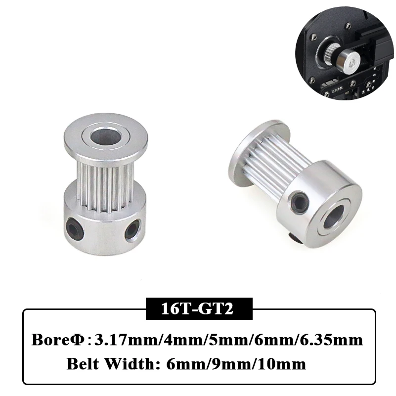 2Pcs GT2 16 Teeth Aluminum Timing Belt Pulley Bore 3.17mm/4mm/5mm/6mm/6.35mm Belt Width 6mm/9mm/10mm 3D Printer Parts