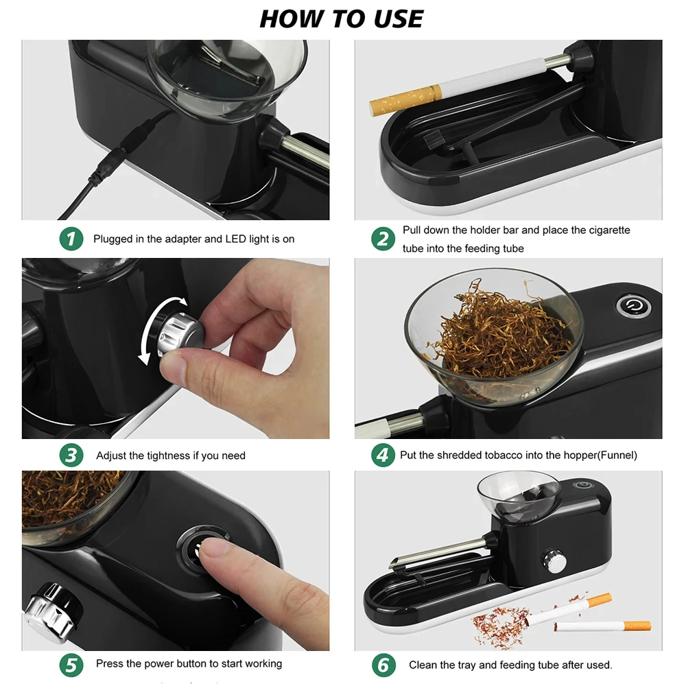 6.5/8mm Tube Electric Cigarette Rolling Machine with High-power automatic Tobacco Roller Injector Maker Smoking Accossories