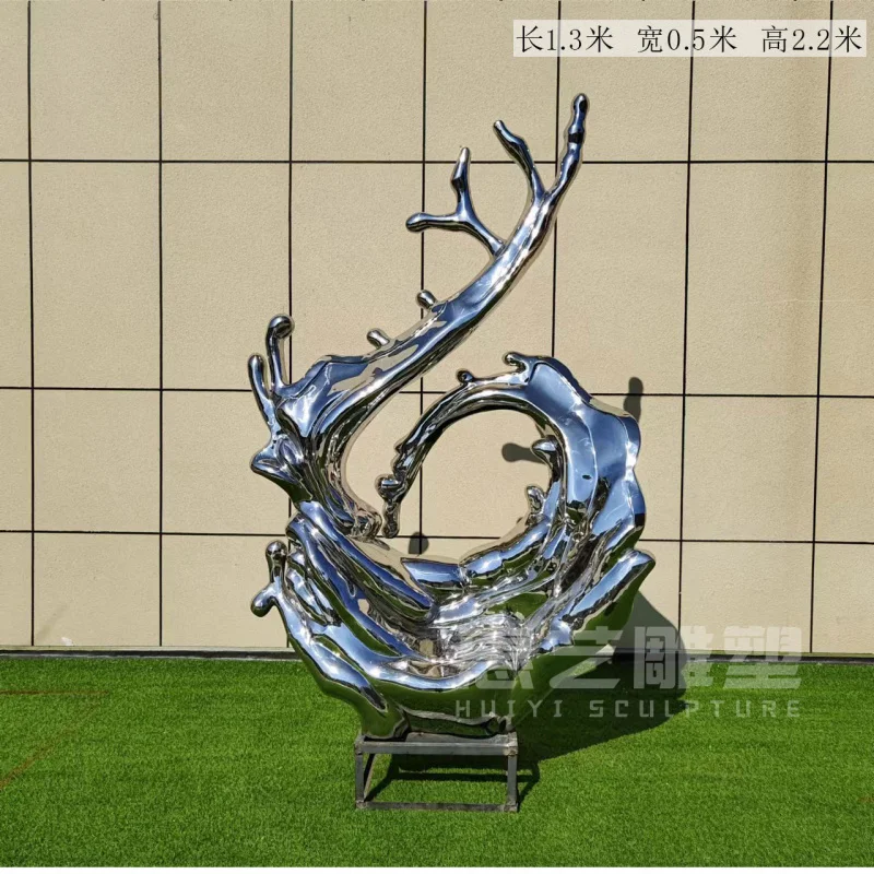 Custom Stainless Steel Wave Sculpture Custom Outdoor Real Estate Mirror Drop Abstract Hotel Ripple Floor Ornament