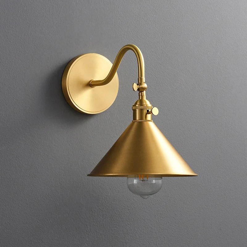 Nordic all-copper wall lamp American retro cafe study living room bedroom bedside bathroom aisle wall light