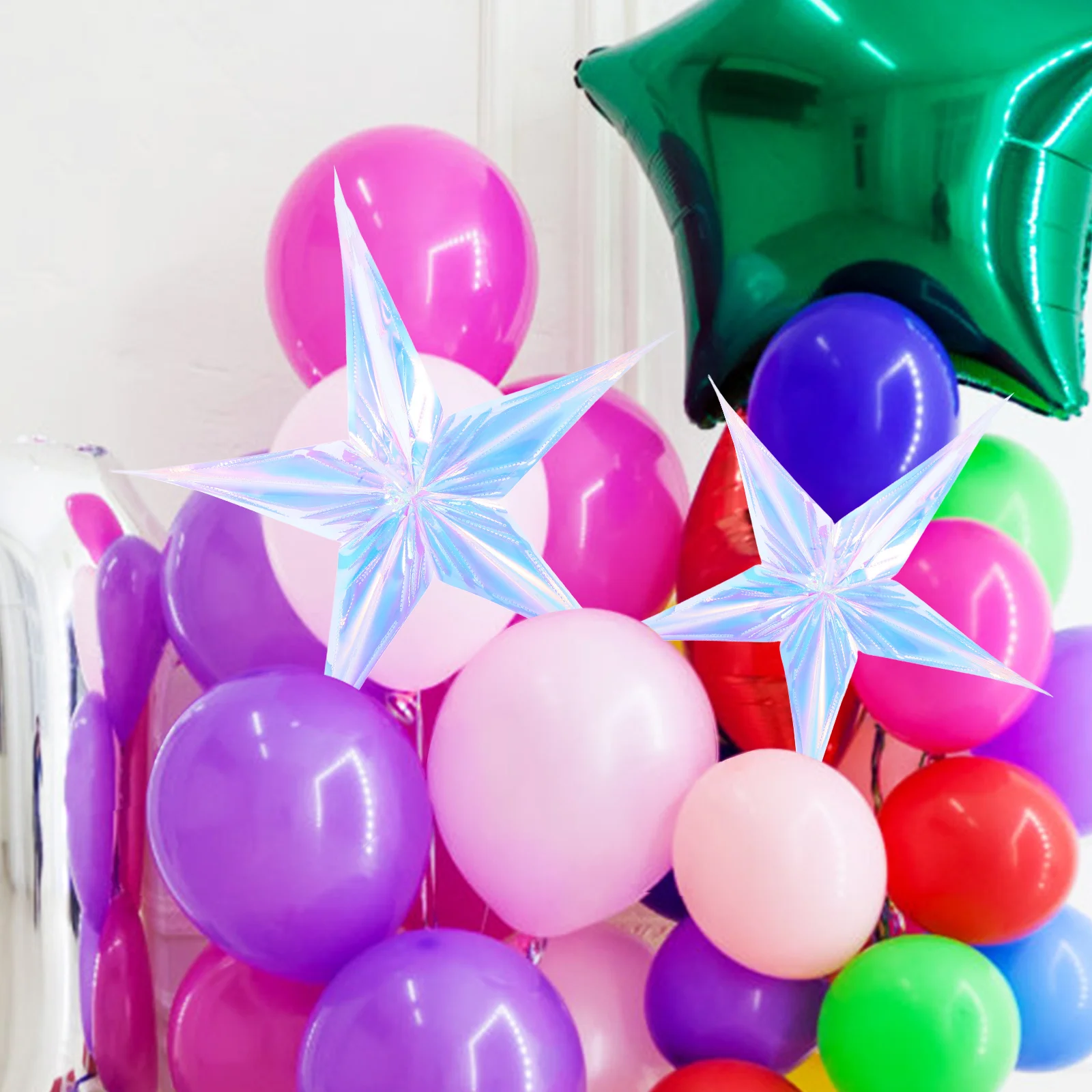 

4pcs Iridescent Five Pointed Star Hanging Decorations 6 12 16 24 Inch Party Supplies Christmas Tree Ornaments Plastic Ceiling