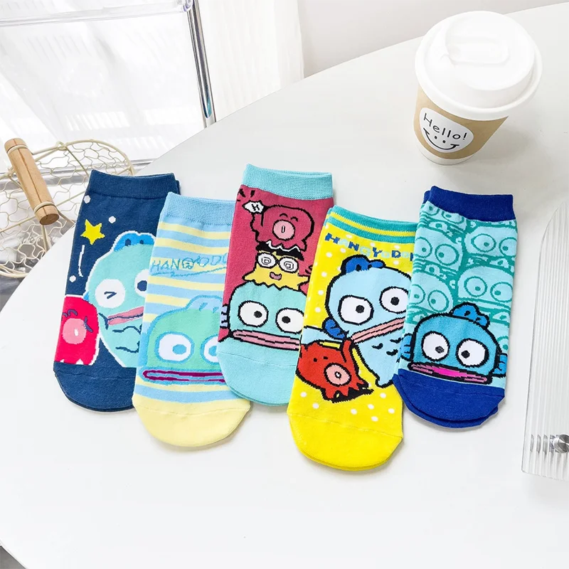 

New sanrio ugly fish Short Socks Anime Cute New Style Girls Socks Fashion Cotton Comfortable Plaid Pattern Women's Socks