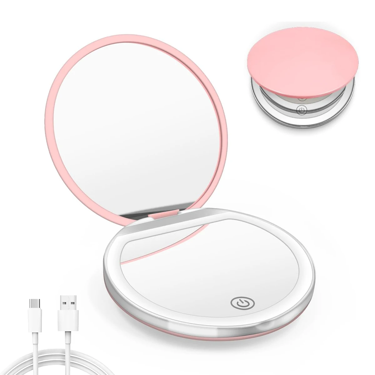 Compact Makeup Mirror with Lights 1X/3X Magnification Rechargeable LED Travel Portable Handheld Pocket Cosmetic Mirror for Gifts