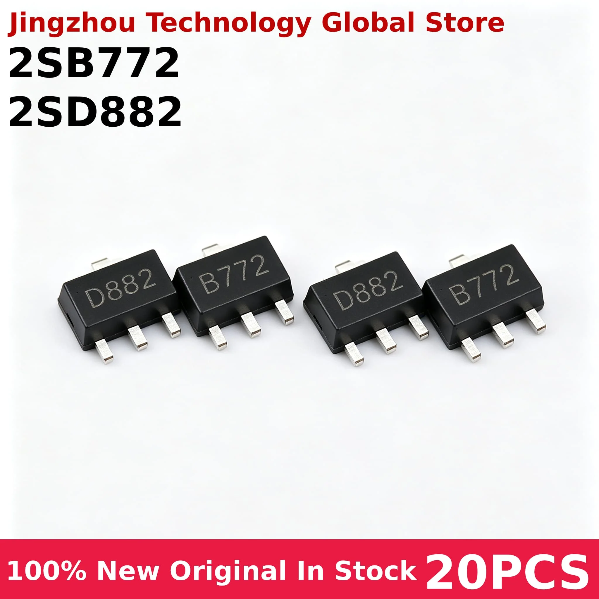 20PCS 2SB772 SOT89 B772 SMD SOT-89 2SD882 D882 PNP MEDIUM POWER TRANSISTOR 100% New Wholesale