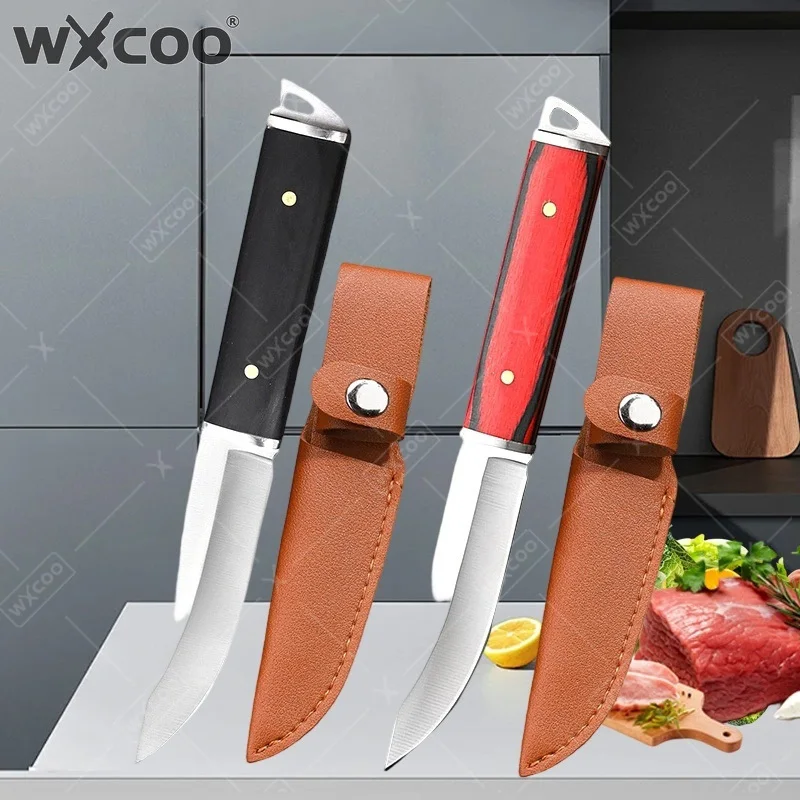WXCOO Handmade Forged Butcher Knife Stainless Steel Meat Cutting BBQ Knife Fruit Slicing for Cooking Kitchen Knife with Cover