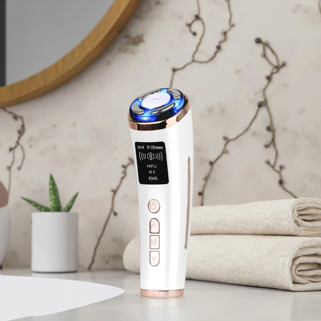 Draagbare 4 IN 1 RF EMS 3-kleuren LED Gezicht Hals Lifting Verstevigende Anti-aging Rf Frequentie Therapie Gezicht Lifting Machine Thuisgebruik