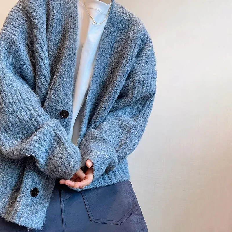 Herbst Winter männer Einfarbig Strickjacke Pullover Strickwaren Koreanische Taste Strickjacke Männlichen Vintage Pullover Hip-Hop Streetwear – Detail 5