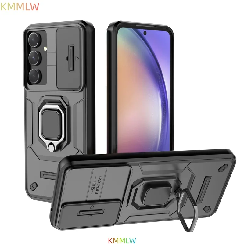 Shockproof Magnetic Ring Holder Armor Case For Samsung Galaxy A25 A15 A54 A34 A56 A36 A26 A35 Slide Lens Camera Protection Cover