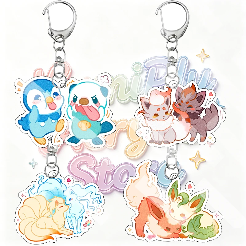 Kawaii PKM Couple Acrylic Keychain Cute Accessory Anime Piplup Oshawott Zorua Vulpix Ninetales Leafeon Flareon Anime Bag Pendant