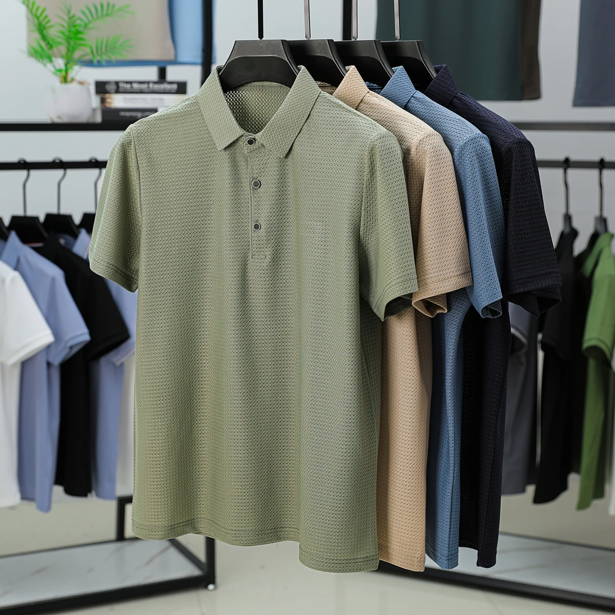 Men's Summer Polo Shirt Short Sleeve Hollow Lapel Breathable Business Casual Fashion T-shirt Cool Top