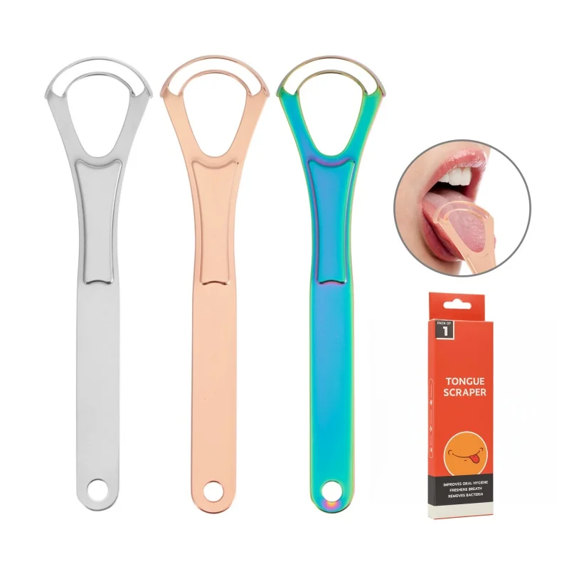 1pc Double-Layer Tongue Scraper Stainless Steel Tongue Coating Cleaner Reusable Removing Bad Breath Oral Hygiene Care Tools