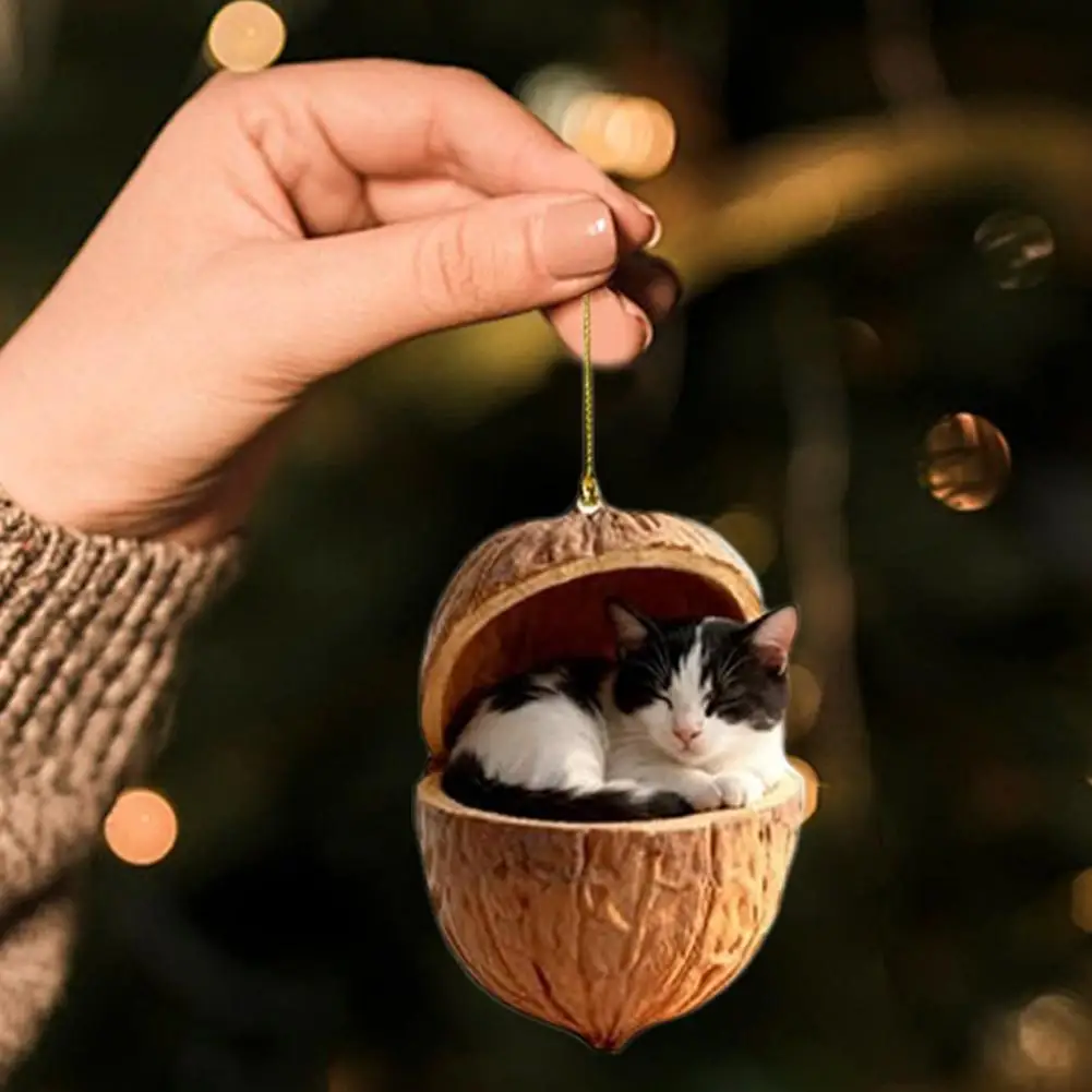 2D Acrylic Christmas Ornaments Set Cat Dog Rabbit Squirrel Hanging Decorations For Christmas Tree Home Decor Gift For Pet Lovers