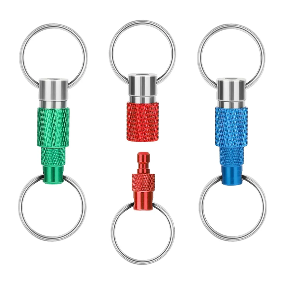 New 3pcs Quick Release Detachable Keychain, Double Rings Pull Apart Keychain, Spring Split Snap Seperate Keychain