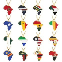 SOMESOOR African Countries Map Pendant Necklace Hiphop Jewelry Nigeria Zimbabwe Black Ethnic Roots Charms Chain For Women Gifts