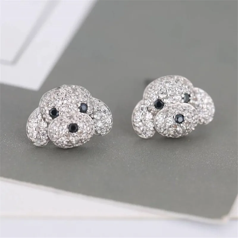 

New Fashion Temperament Full Crystal Exquisite Dog 925 Sterling Silver Jewelry Personality Popular Animal Stud Earrings E107