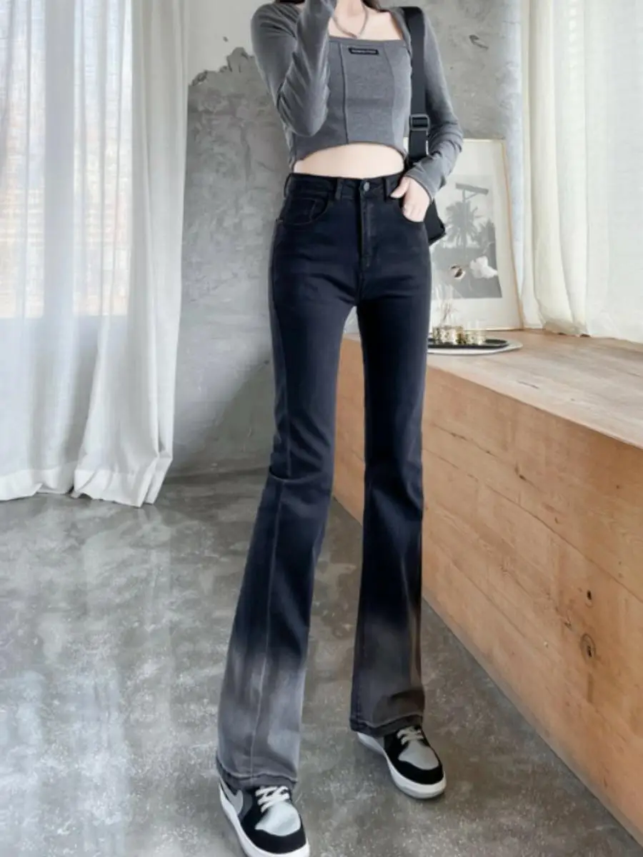 

Женские джинсы-клеш с высокой талией, облегающие, длинные, эластичные, до щиколотки, универсальные, стрейч, из денима