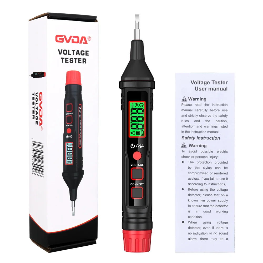 GVDA 12-300V Non-contact AC Voltage Detector Electric Measuring Pen Backlight Display Flashlight Tool for Electricians