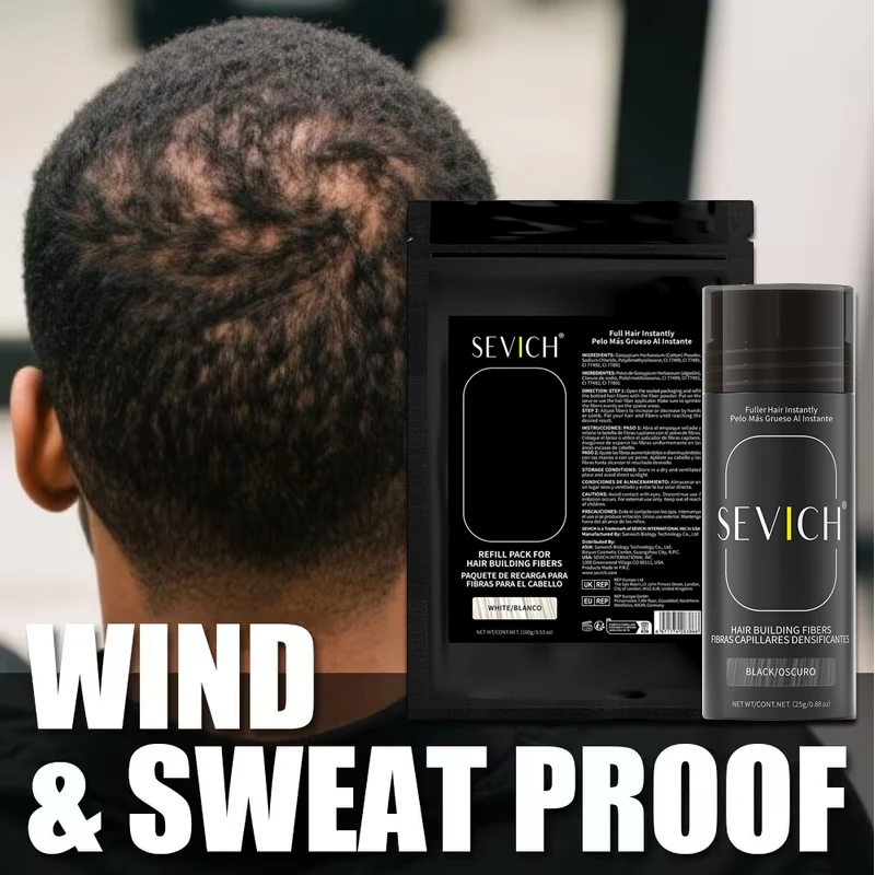 SEVICH Hair Fiber Kit – 25g Bottle + 100g Refill, Hair Thickening Powder Dense Hair Spray Applicator Unisex Hair Loss Products
