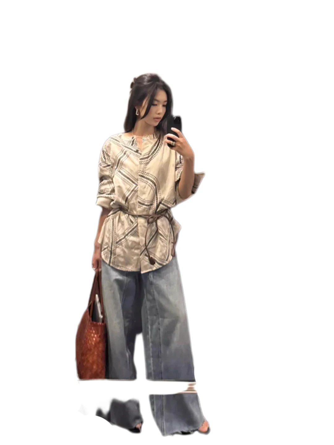 القطن الكتان طويل Sve irt المرأة ربيع الخريف فضفاضة عادية الطوطم طباعة irt خمر Sle مريحة للتنفس #5