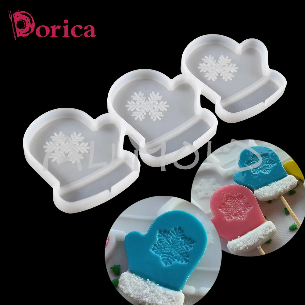 Dorica Christmas Gloves/Snowflakes Lollipop Epoxy Mold Christmas Chocolate Cake Silicone Mould Cake Decorating Tools Bakeware