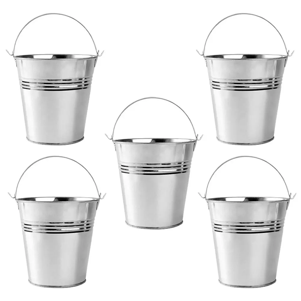 

5pcs Small Flower Bucket Ice Tinplate Buckets Galvanized Metal Food Storage Containers Handle Snack Serving Bar Tools Kitchen