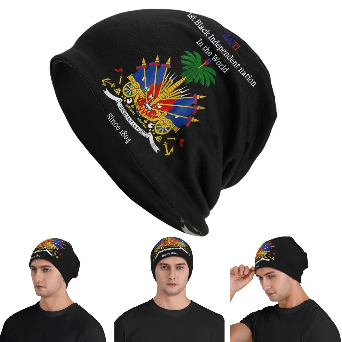 

Haitian Flag Great For Independence Day Celebration Skullies Beanies Hats Autumn Winter Outdoor Cap Knitted Bonnet Caps Adult