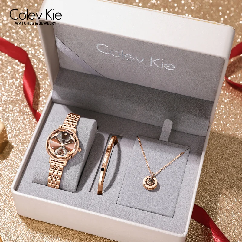 ColevKie Women Wrist Watches Rose Gold Stainless Steel Band Waterproof Quartz Watch Ladies Fashion Luxury Jewel Watch Gift Sets