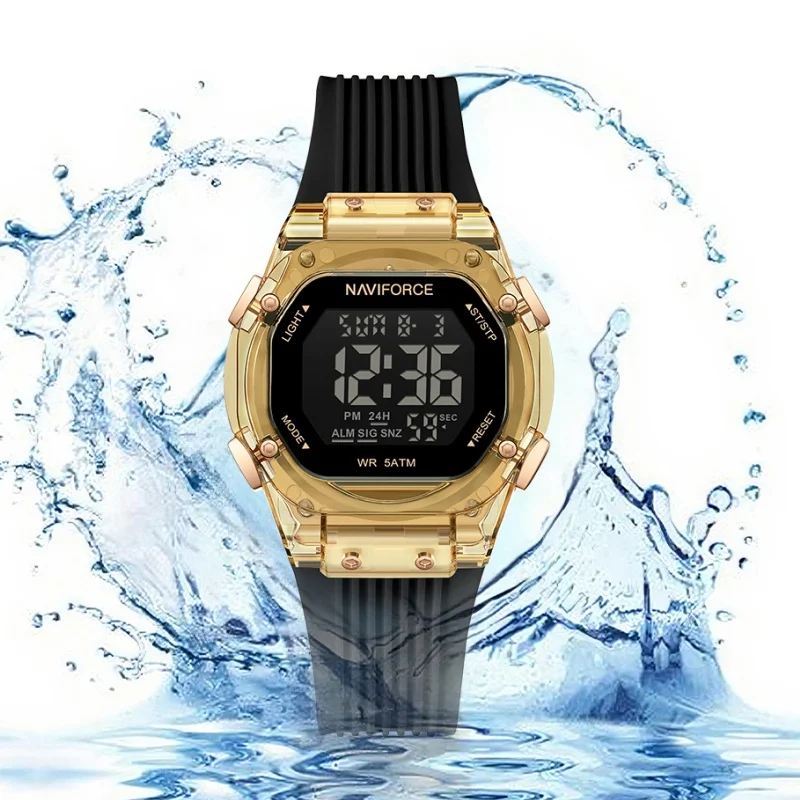 NAVIFORCE ساعة نسائية متعددة الوظائف عرض الوقت المزدوج السيدات الرياضة ساعة توقيت العد التنازلي المرأة ساعة إلكترونية LED NF6114 #3