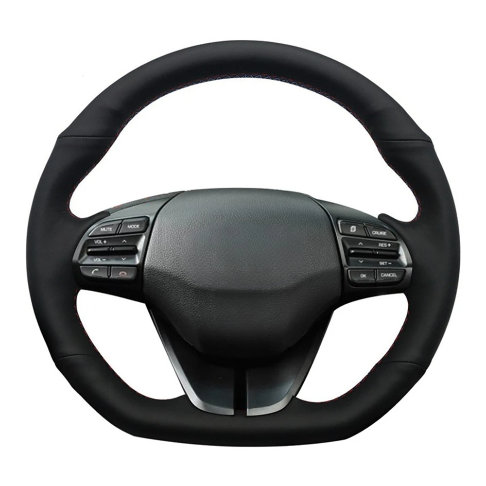 

Car Steering Wheel Cover DIY Hand-stitched Black Artificial Leather For Hyundai Elantra 4 2016 2017 2018 2019 Ioniq 2017-2019
