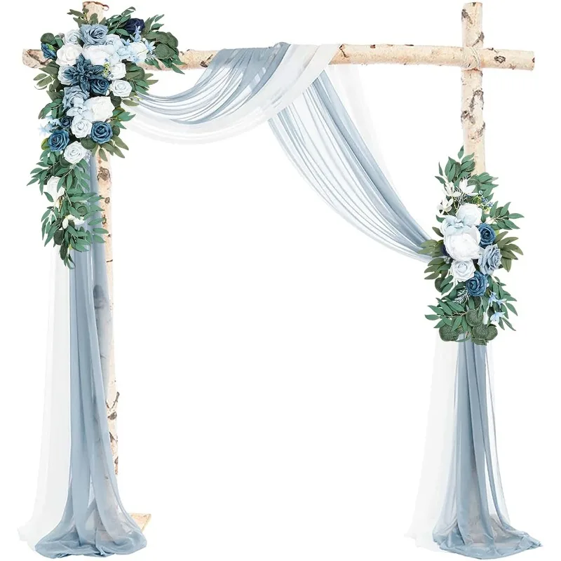 Wedding Arch Flowers Kit (Pack of 4) Dusty Blue Flower Arrangement with 2pcs Draping Fabric Artificial Flower Swag