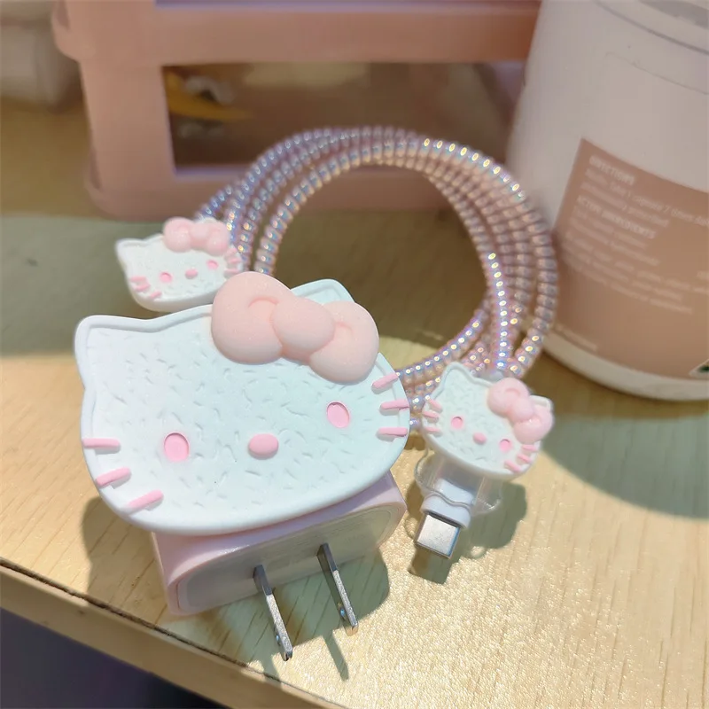 Cute Cartoon Hello Kitty Cable Protector For iPhone / iPad 18W/20W Charger Case Phone Wire Cord Organizers Charger Adapter