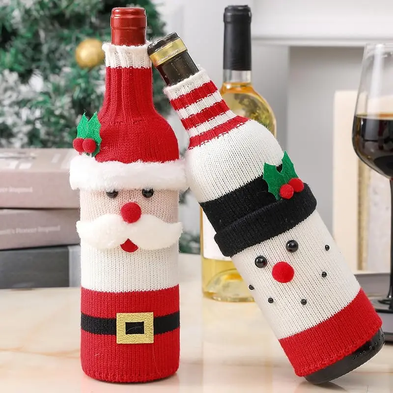 1-10PCS Knitted Red Wine Bottle Cover Santa Claus Festive Decor for Party Home Restaurant Table Holiday Ornament Decoration