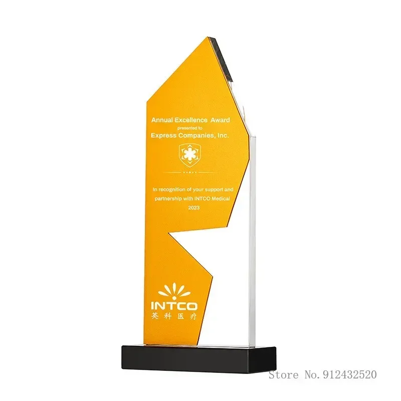 Customized Five-Pointed Star Crystal Metal Trophy, Excellent Employee Souvenirs, HomeDecoration Craft, Lettering Medal, 1Pc
