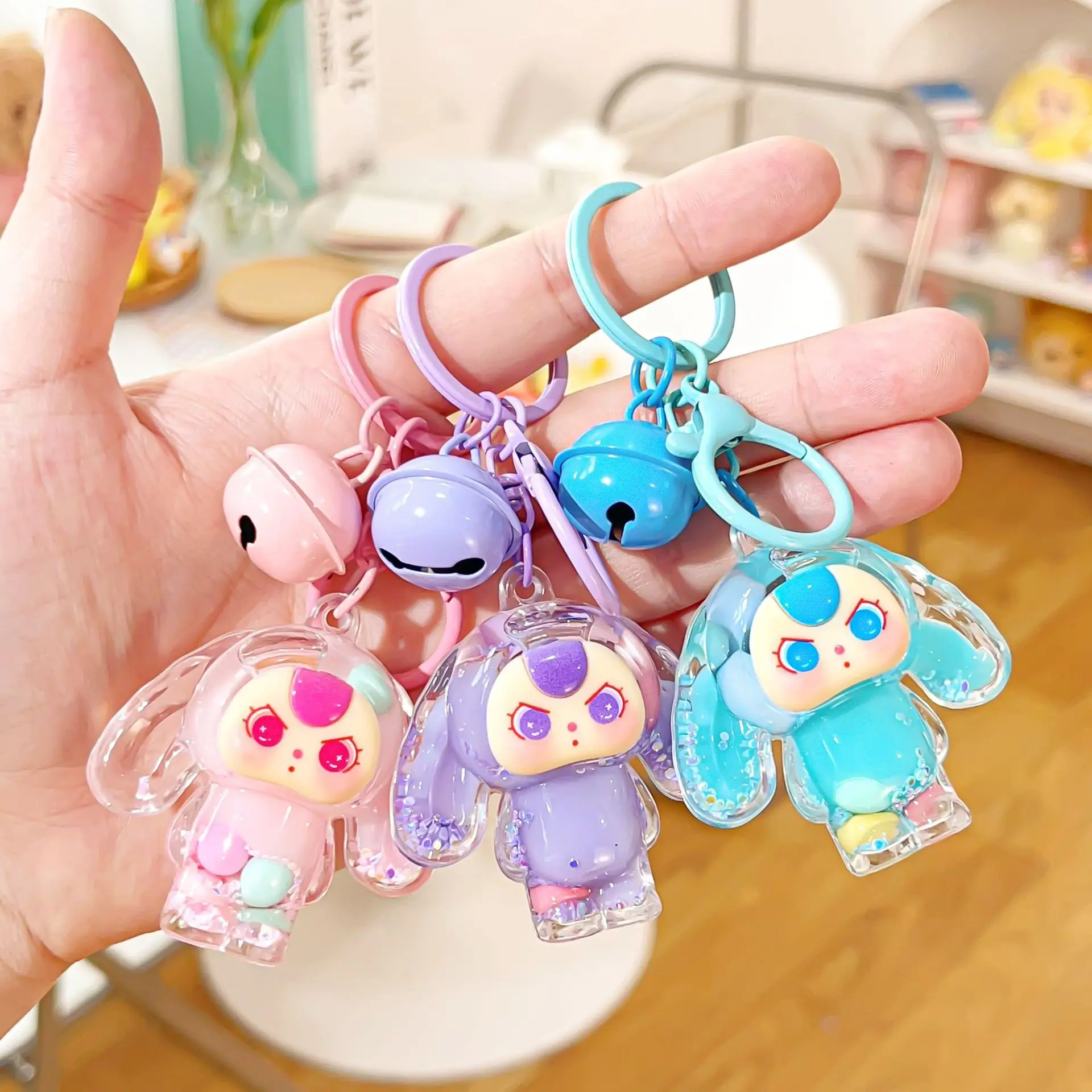 

Baby Three Acrylic Creative Keychain Cartoon In Oil Flowing Sand Schoolbag Hanger Item Super Cute and Adorable Small Gift