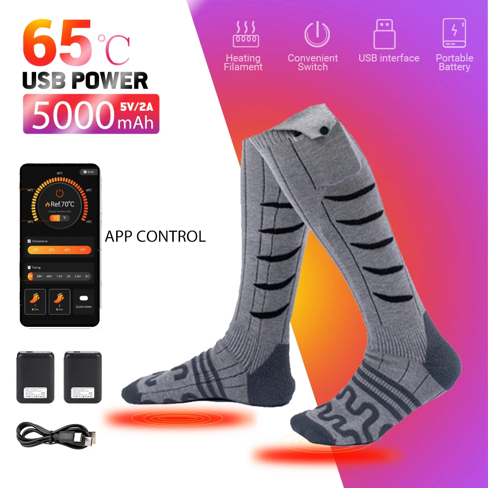 

Electric Heated Socks 5000mAh APP Control Thermal Socks Heating Foot Winter Thermal Warmer Fever Socks Hiking Ski Warm Outdoor