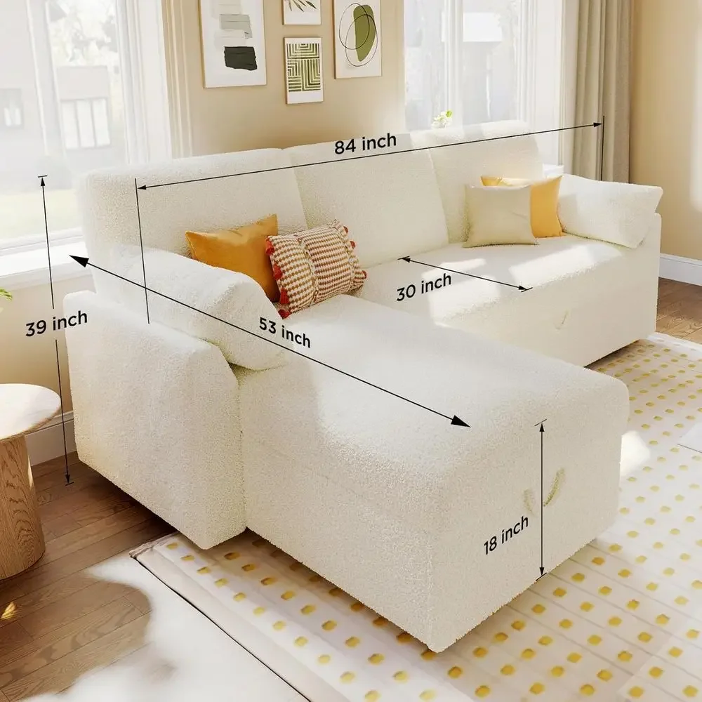 Soa Bed, Sleeper Soa with Storage, Pull Out Couch Bed,Boucle White