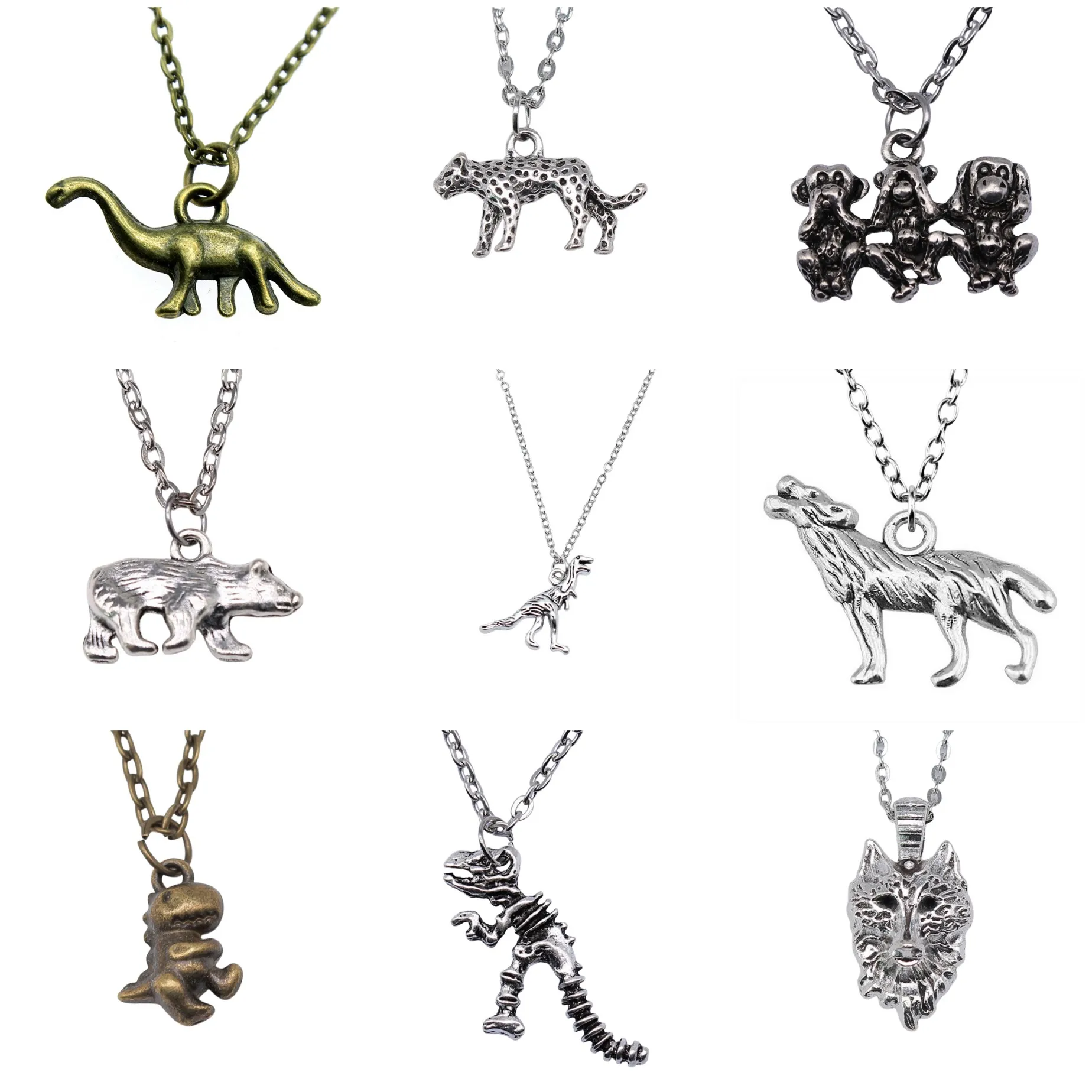 Antique Silver Color Wolf Leopard Jungle Animal Punk Pendant Necklaces With 43cm Chain For Women Fashion Jewelry