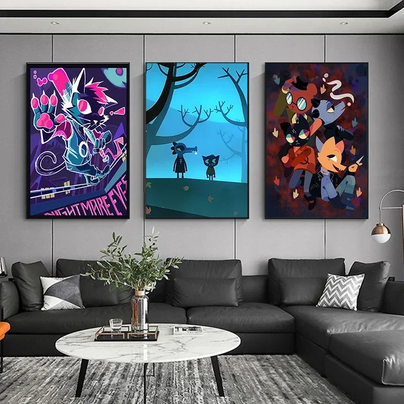 Cute Video Game Night in The Woods Painting Canvas Poster Wall Art Pictures for Living Room Bedroom Playroom Modern Home Decor