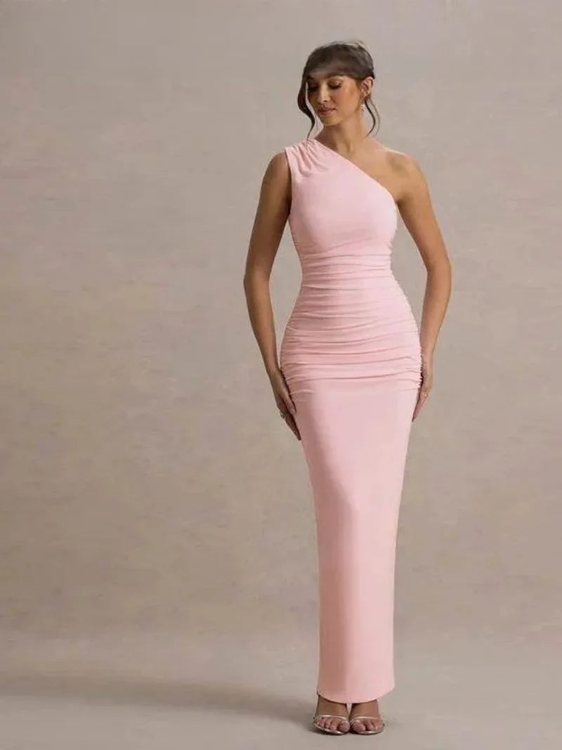 2025 جديد عصري سليم صالح oulder Dr للنساء مائل oulder ثوب مسائي الخصر Cinched تنورة طويلة عالية الخصر لا Sve اللون