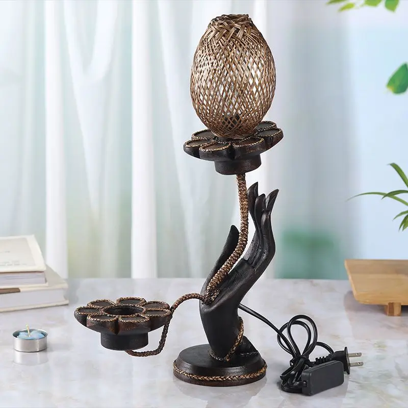 Thai Buddha Hand Floor Lamp Featured Handicrafts Southeast Asian Style Lighting Fixtures Living Room Solid Wood Retro