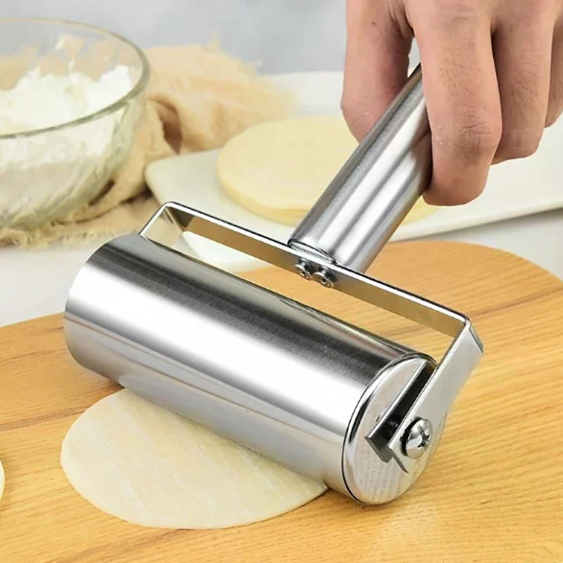 Kitchen Roller Baking - ไม้คลึงแป้งสแตนเลสแบบสองหัว ไม่ติดแป้ง ใช้สำหรับทำขนม เกี๊ยว บะหมี่ พิซซ่า