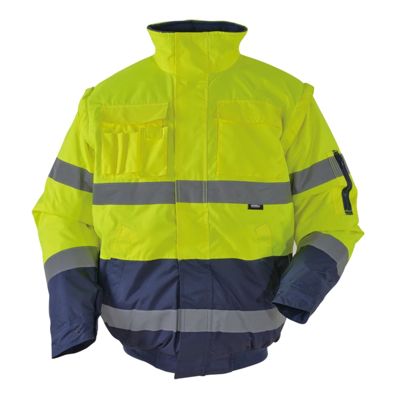 Men\'s Winter Hi Vis Safety Jacket Waterproof Jacket With Removable Sleeves Reflective Workwear