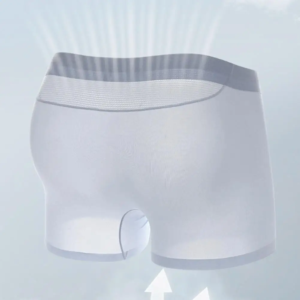 

Модные тонкие трусы-боксеры из ледяного шелка, прозрачные боксеры в полоску, дышащие прохладные трусы, однотонные летние трусики